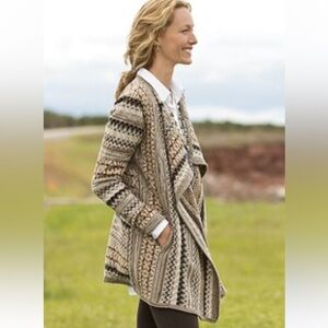 J. Jill‎ Wool Alpaca Open Waterfall Cardigan Draped Fair Isle Neutral Tassels M